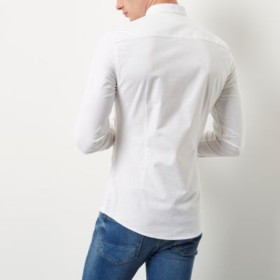 White casual skinny fit Oxford shirt